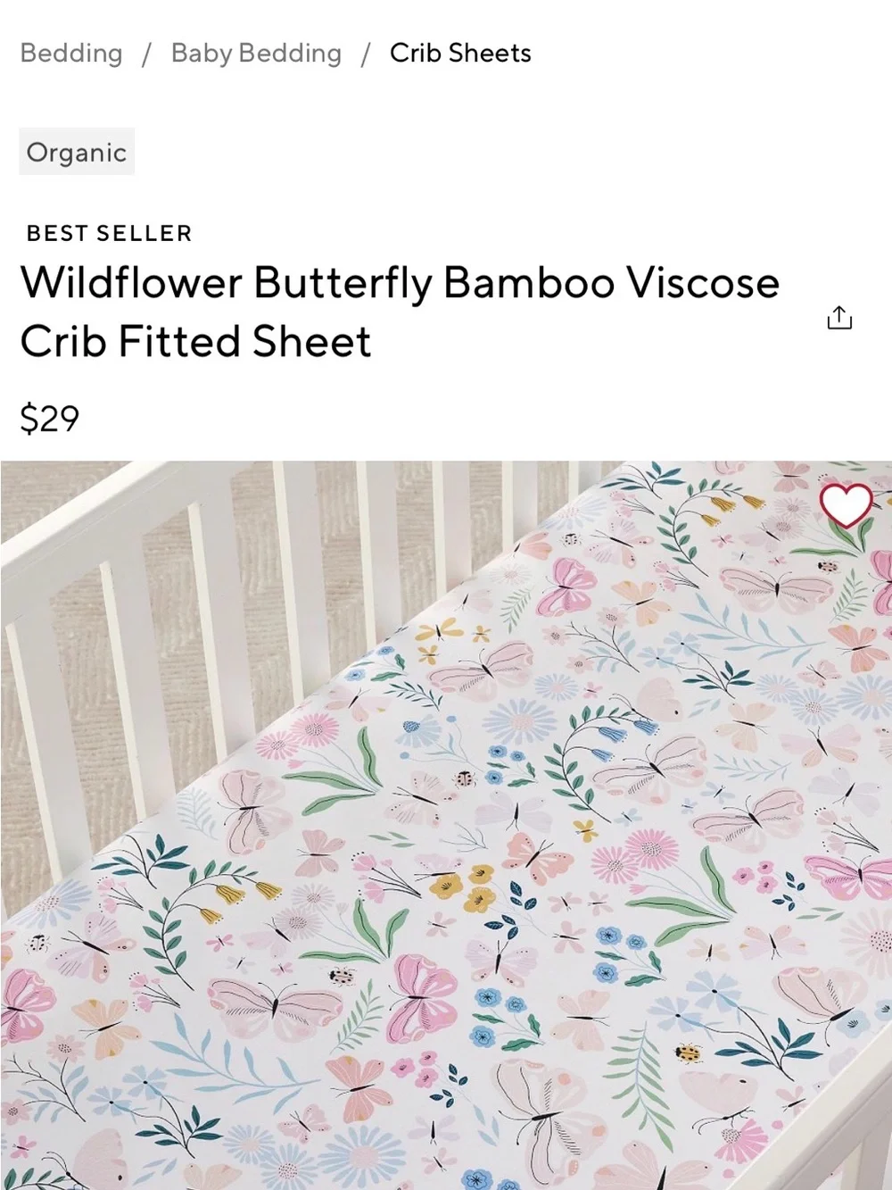 Pottery Barn Kids Wildflower Butterfly Crib Sheet - Pink, Green & Blue